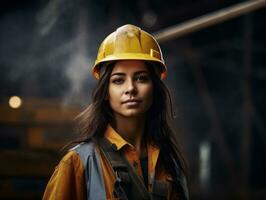 photo coup de une Naturel femme travail comme une construction ouvrier ai génératif