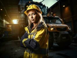 photo coup de une Naturel femme travail comme une construction ouvrier ai génératif