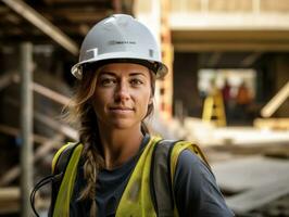 photo coup de une Naturel femme travail comme une construction ouvrier ai génératif