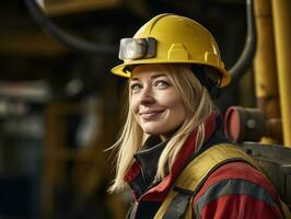 photo coup de une Naturel femme travail comme une construction ouvrier ai génératif