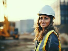 photo coup de une Naturel femme travail comme une construction ouvrier ai génératif