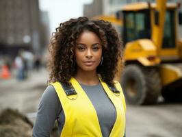 photo coup de une Naturel femme travail comme une construction ouvrier ai génératif