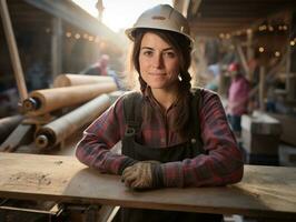 photo coup de une Naturel femme travail comme une construction ouvrier ai génératif