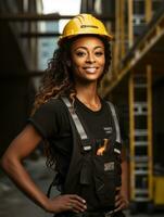 photo coup de une Naturel femme travail comme une construction ouvrier ai génératif