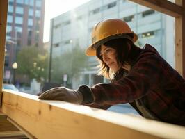 photo coup de une Naturel femme travail comme une construction ouvrier ai génératif