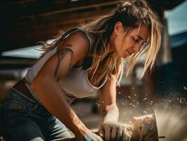 photo coup de une Naturel femme travail comme une construction ouvrier ai génératif