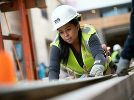 photo coup de une Naturel femme travail comme une construction ouvrier ai génératif