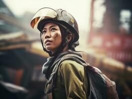 photo coup de une Naturel femme travail comme une construction ouvrier ai génératif