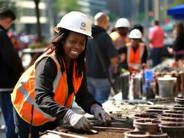 photo coup de une Naturel femme travail comme une construction ouvrier ai génératif