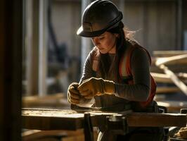 photo coup de une Naturel femme travail comme une construction ouvrier ai génératif