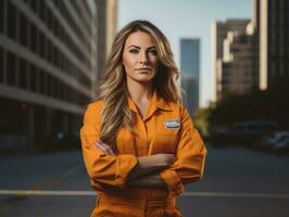 photo coup de une Naturel femme travail comme une construction ouvrier ai génératif