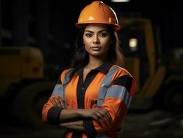 photo coup de une Naturel femme travail comme une construction ouvrier ai génératif