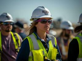 photo coup de une Naturel femme travail comme une construction ouvrier ai génératif