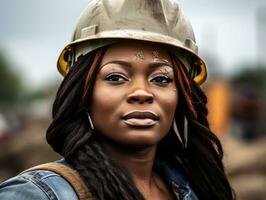 photo coup de une Naturel femme travail comme une construction ouvrier ai génératif