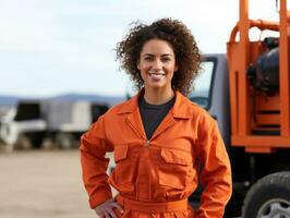 photo coup de une Naturel femme travail comme une construction ouvrier ai génératif