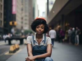 photo coup de une Naturel femme travail comme une construction ouvrier ai génératif