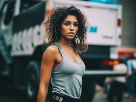 photo coup de une Naturel femme travail comme une construction ouvrier ai génératif