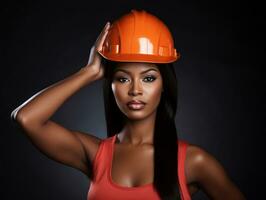 photo coup de une Naturel femme travail comme une construction ouvrier ai génératif