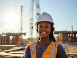 photo coup de une Naturel femme travail comme une construction ouvrier ai génératif