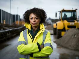 photo coup de une Naturel femme travail comme une construction ouvrier ai génératif