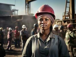 photo coup de une Naturel femme travail comme une construction ouvrier ai génératif