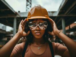 photo coup de une Naturel femme travail comme une construction ouvrier ai génératif