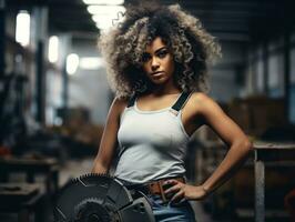 photo coup de une Naturel femme travail comme une construction ouvrier ai génératif