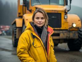 photo coup de une Naturel femme travail comme une construction ouvrier ai génératif