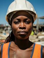 photo coup de une Naturel femme travail comme une construction ouvrier ai génératif