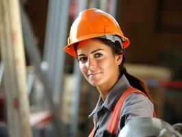 photo coup de une Naturel femme travail comme une construction ouvrier ai génératif