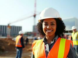 photo coup de une Naturel femme travail comme une construction ouvrier ai génératif