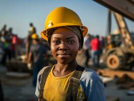 photo coup de une Naturel femme travail comme une construction ouvrier ai génératif