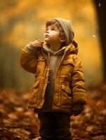 émotif dynamique pose brésilien enfant dans l'automne ai génératif photo