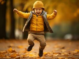 émotif dynamique pose brésilien enfant dans l'automne ai génératif photo