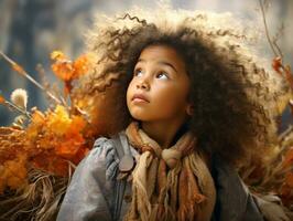 émotif dynamique pose brésilien enfant dans l'automne ai génératif photo