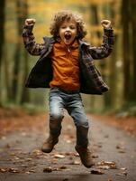 émotif dynamique pose brésilien enfant dans l'automne ai génératif photo
