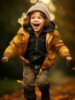 émotif dynamique pose brésilien enfant dans l'automne ai génératif photo