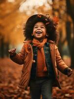 émotif dynamique pose brésilien enfant dans l'automne ai génératif photo