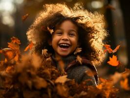 émotif dynamique pose brésilien enfant dans l'automne ai génératif photo