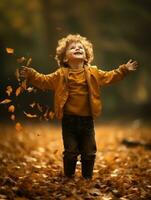 émotif dynamique pose brésilien enfant dans l'automne ai génératif photo