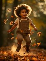 émotif dynamique pose brésilien enfant dans l'automne ai génératif photo