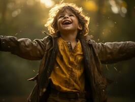 émotif dynamique pose brésilien enfant dans l'automne ai génératif photo