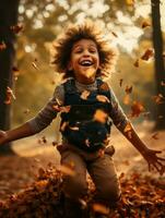 émotif dynamique pose brésilien enfant dans l'automne ai génératif photo