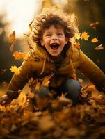 émotif dynamique pose brésilien enfant dans l'automne ai génératif photo