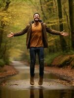 photo de émotif dynamique pose brésilien homme dans l'automne ai génératif