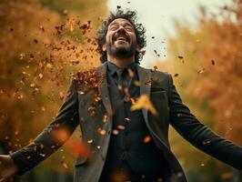 photo de émotif dynamique pose brésilien homme dans l'automne ai génératif