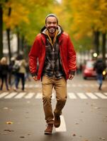 photo de émotif dynamique pose brésilien homme dans l'automne ai génératif