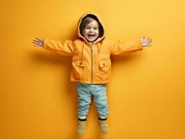 enfant dans une Halloween costume avec une espiègle pose ai génératif photo