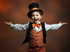 enfant dans une Halloween costume avec une espiègle pose ai génératif photo