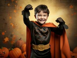enfant dans une Halloween costume avec une espiègle pose ai génératif photo